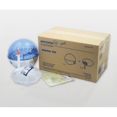   Germstar Handdesinfektions-Starterset mit Wandspender und 1 Nachfüllbeutel, silber - blau (mit 4 D-Batterien)