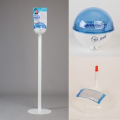   Germstar Handdesinfektions-Starterset mit Spender und Standfuß (HU), Metall, weiß - blau (mit 4 D-Batterien)