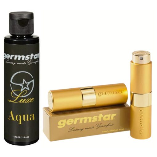 Germstar Luxe Aqua Gold prémium kézfertőtlenítő spray és utántöltő